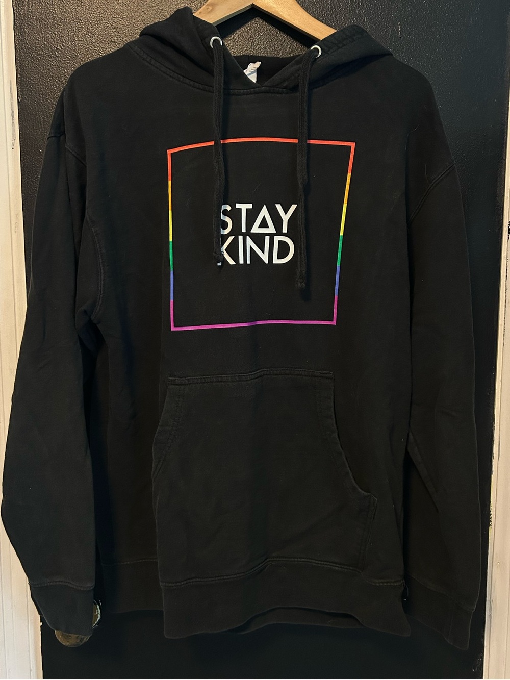 Stay Kind Black Hoodie with Rainbow Frame